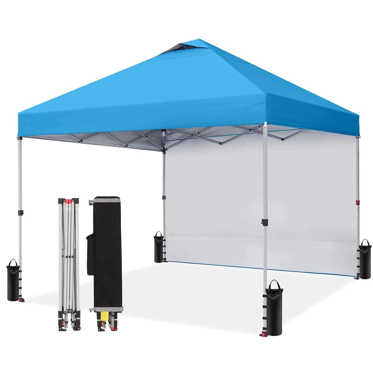 10x10 Pop Up Canopy with 1 Side Wall - Beach Tent with One Push Setup - Outdoor Sun Shade for Events, Parties, Customized