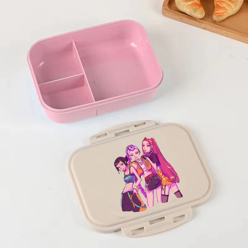 Anime Demon Hunters lunch box by I YAN featuring a large capacity food storage container for kids' school or picnic use.