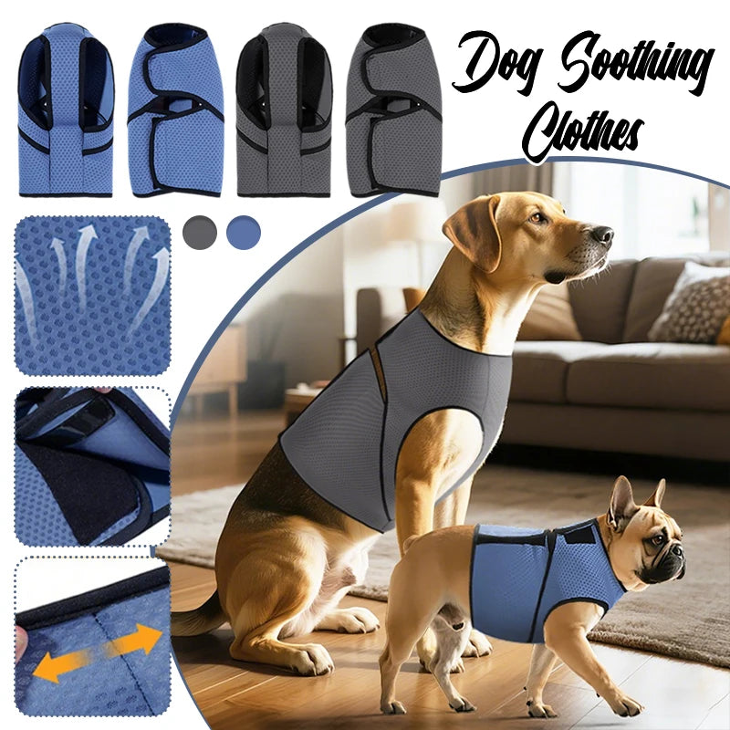 I YAN dog calming vest made of breathable mesh, designed to reduce anxiety during thunderstorms, with a comfortable chest harness.