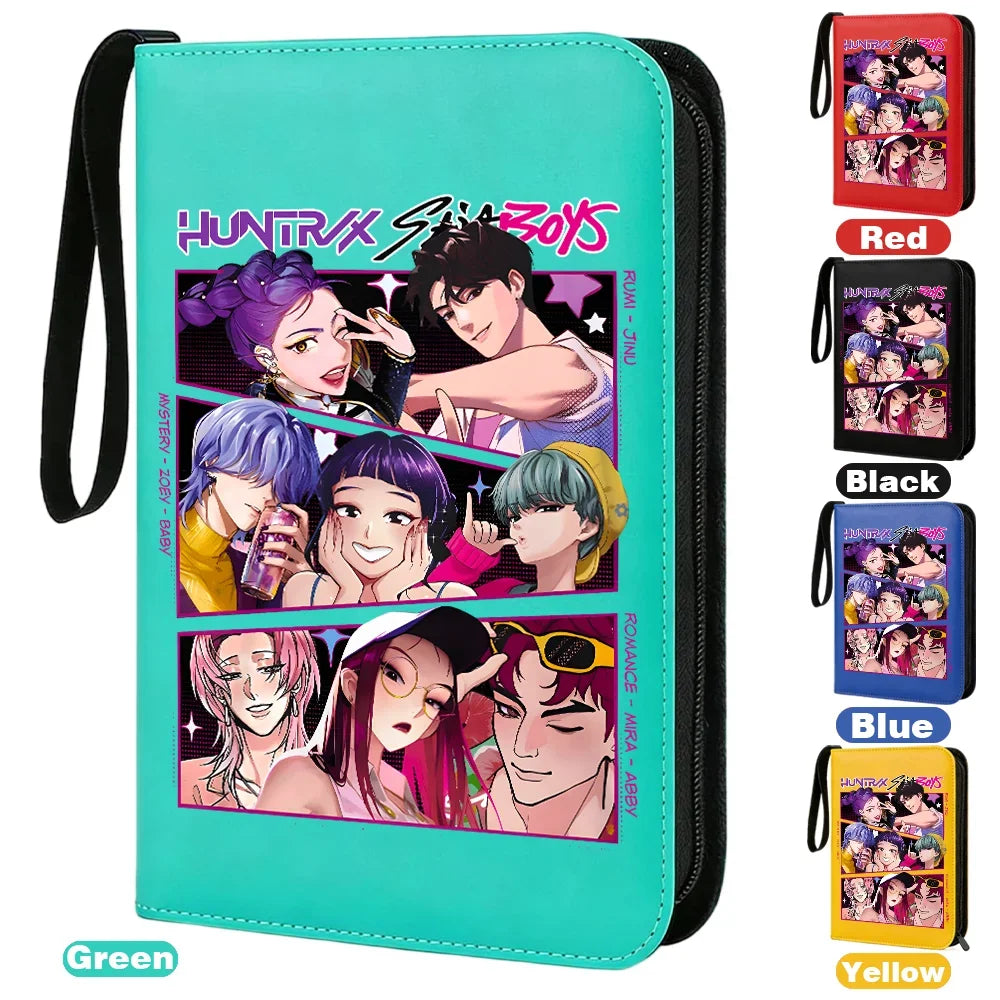 Demon Hunters card album binder by I YAN with 400 pockets, made of PU leather, featuring a zipper closure for card storage.