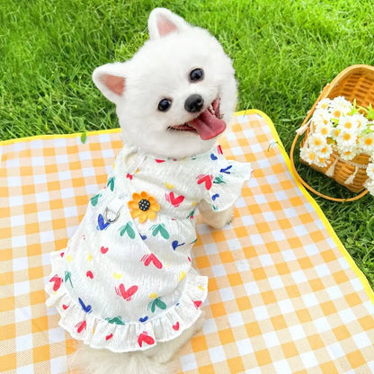 I YAN sleeveless summer dog dress with a fashion dot pattern, suitable for small breeds like Chihuahua, Bichon, and French Bulldog.