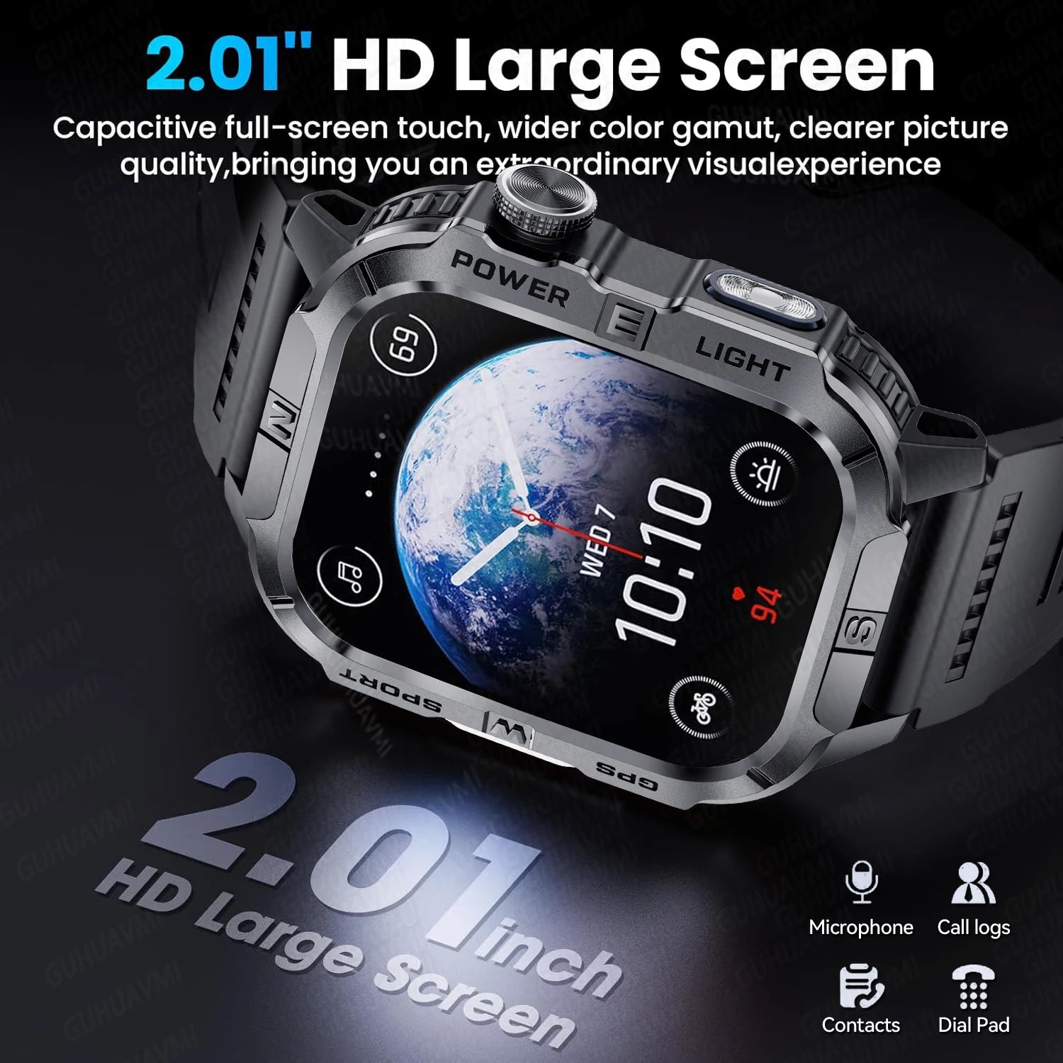 New Dual-Band Satellite GPS Smart Watch Men 2.01'' HD Screen Compass Military Flashlight Watches Waterproof Swim Smart Bracelet
