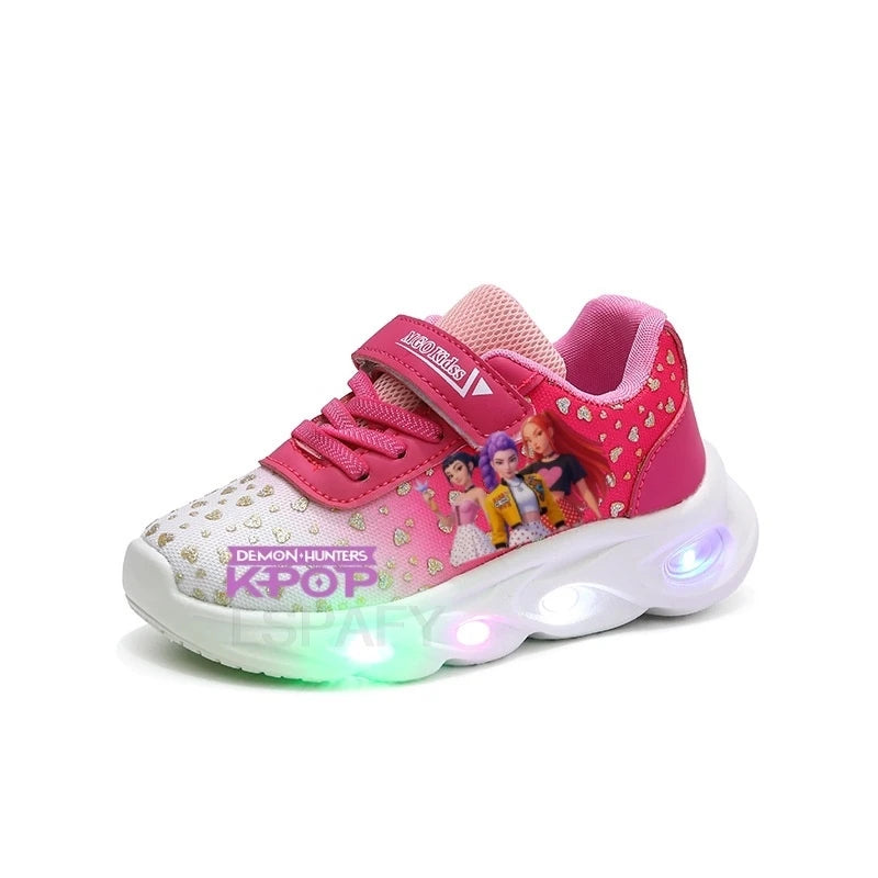 Kpop Demon Hunter LED Light Up Shoes 2026 Spring Autumn Mesh Soft Sole Cartoon Sneakers for Baby Girls Toddlers