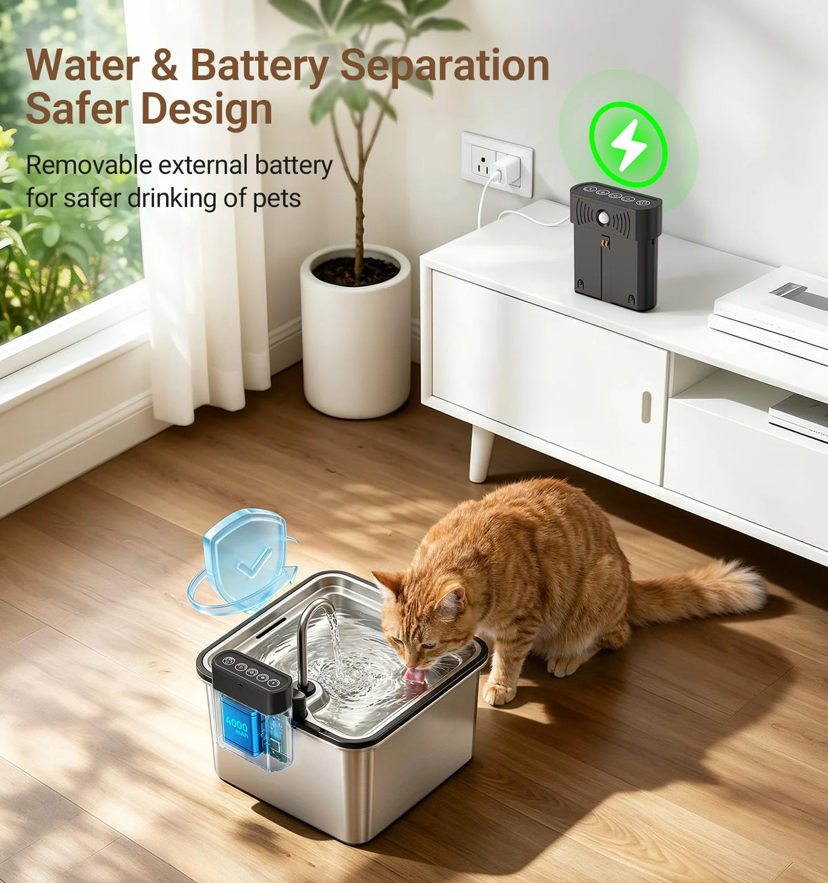 I YAN Wireless Cat Water Fountain with stainless steel design, 3.5L capacity, faucet style, battery-powered for indoor cats and small dogs.
