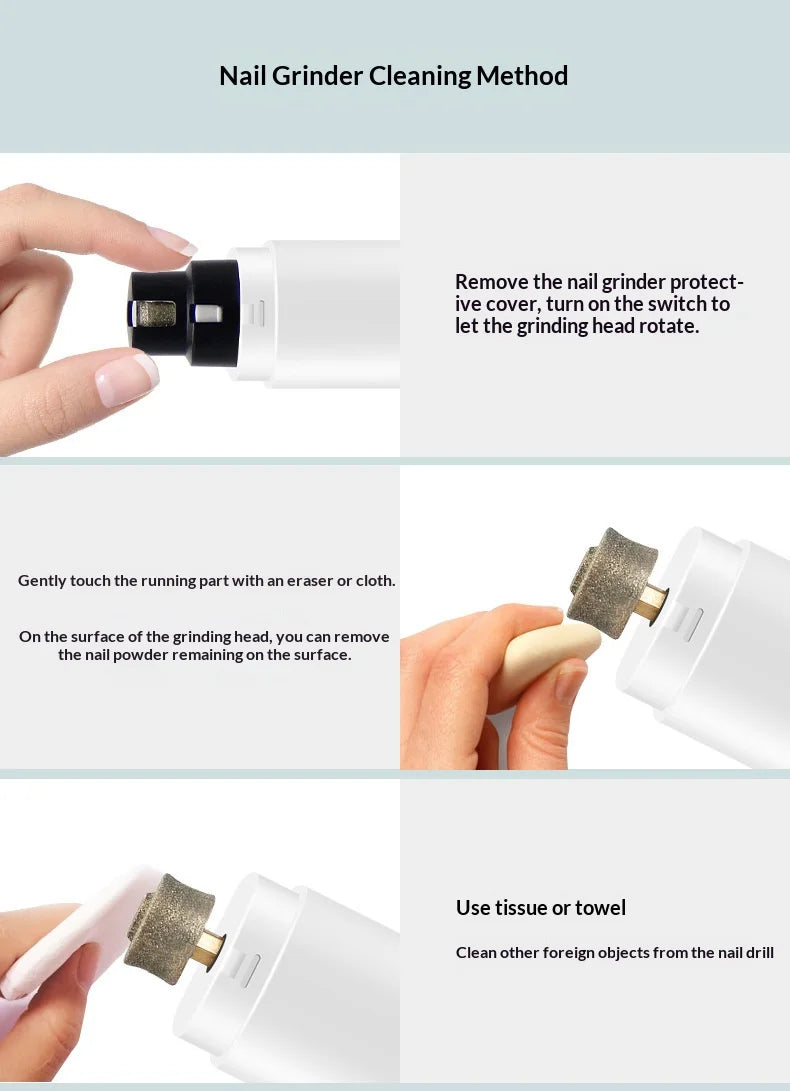 I YAN electric pet nail grinder for dogs and cats with LED light, safety guard, quiet operation, rechargeable, painless nail trimming.