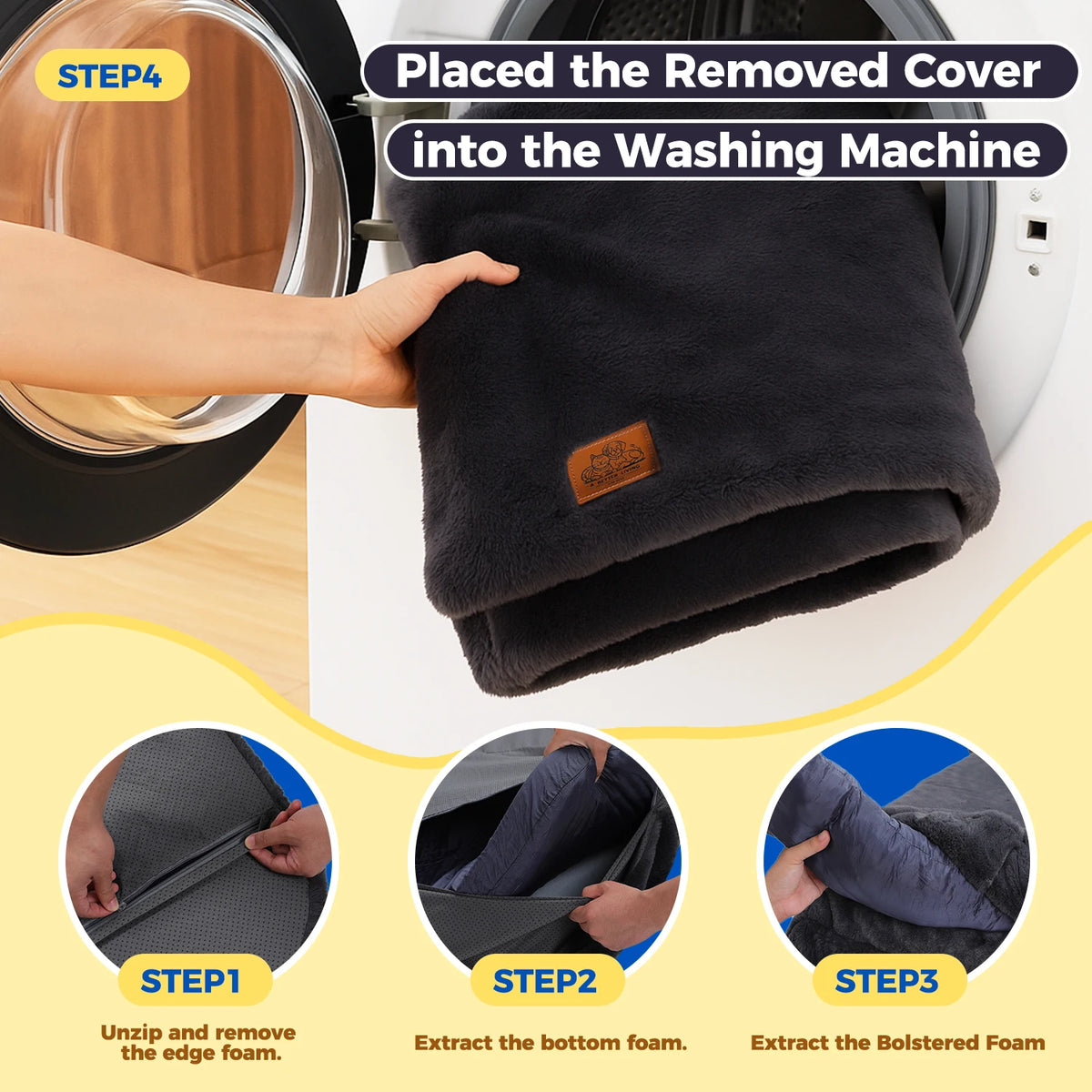 Foldable plush dog bed for large dogs with washable cover and non-slip bottom, designed by I YAN for adult and kids pets.
