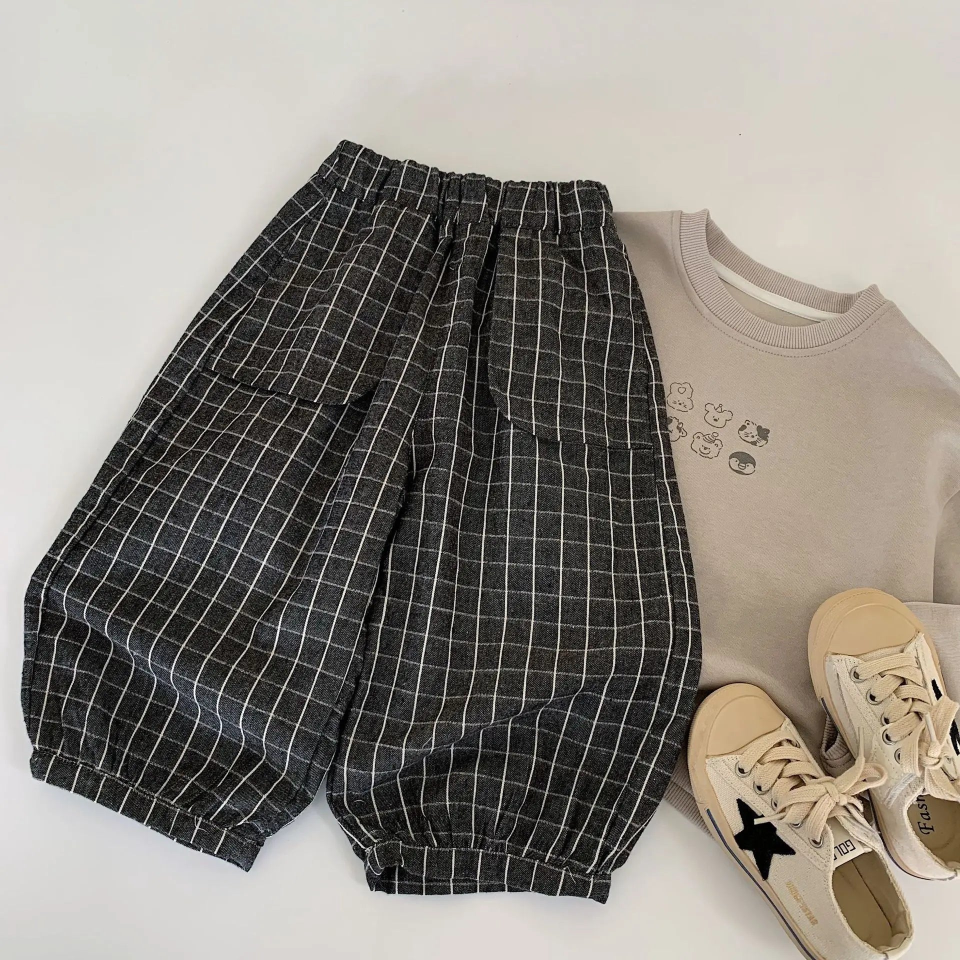 Autumn baby pants plaid vintage infant baby boys Harem pants Relaxed Elastic Waist baby boys' long pants
