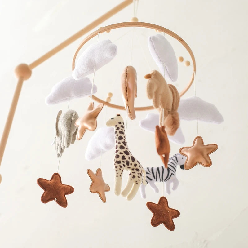 Wooden Crib Mobile with Soft Felt Animals – Newborn Bed Bell & Music Box - I YAN