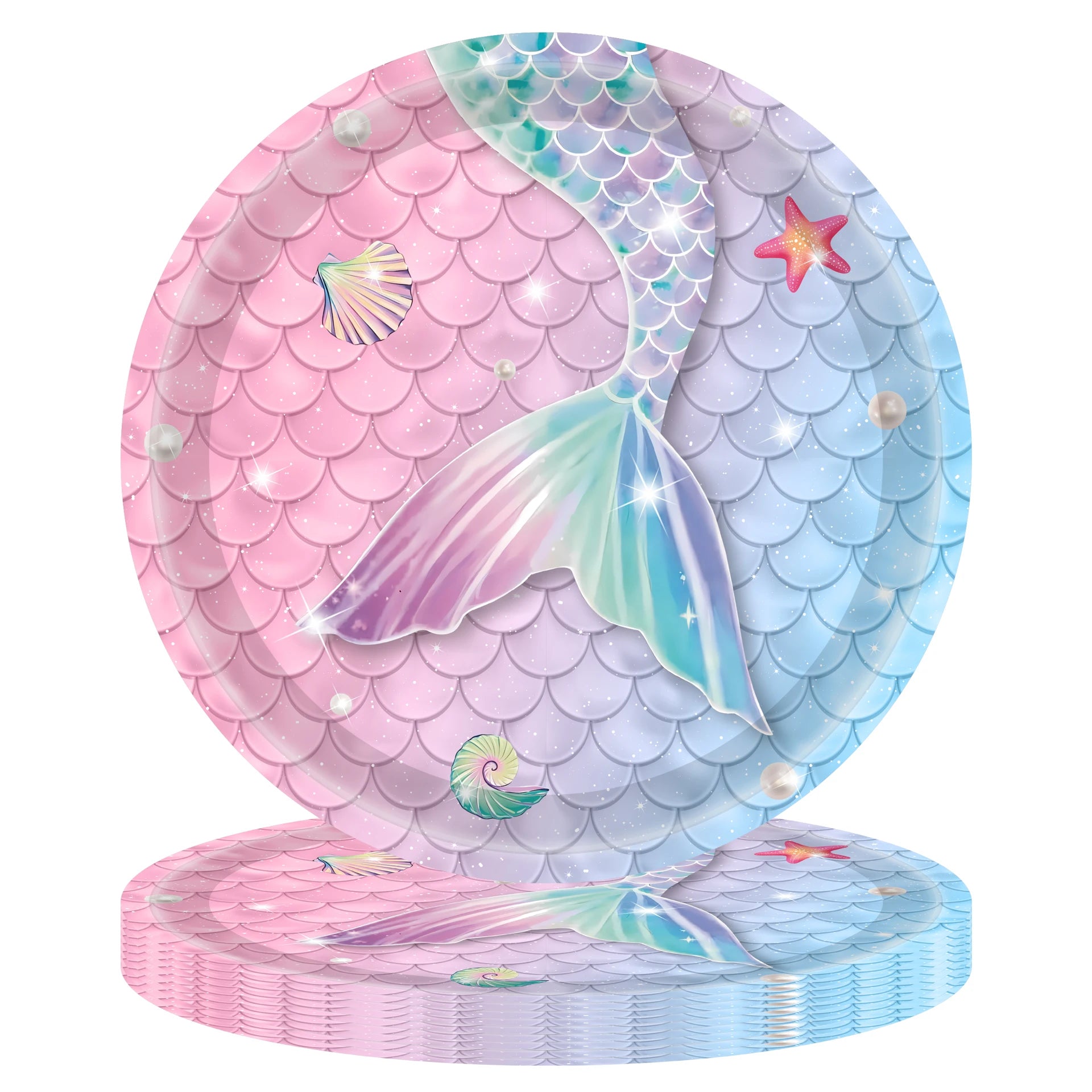 Mermaid Themed Party Disposable Tableware Little Mermaid Tail Paper Plates Cups Napkins Banner Birthday Party Decoration Supplie
