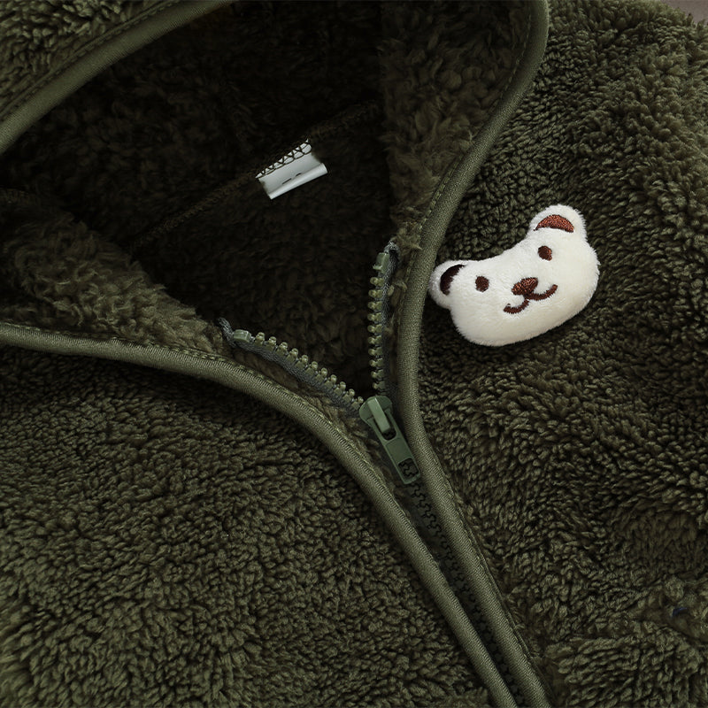 0-24months Unisex Baby Fuzzy Coat 3d Bear Hooded Jacket For Infant Girl And Boy Zipper  Spring Autumn Closure Fleece Outerwear