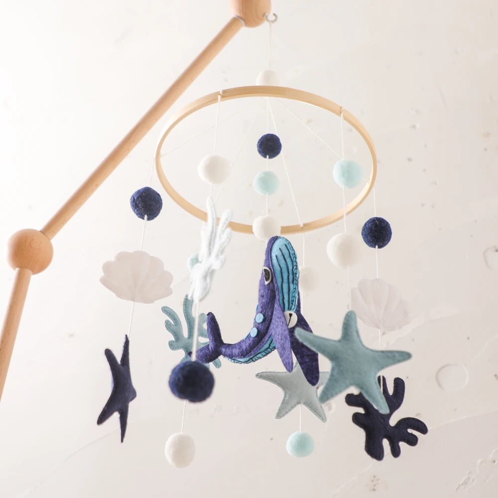 Blue Whale Baby Crib Mobile – Fabric & Bamboo Ring Nursery Decor for Newborns - I YAN