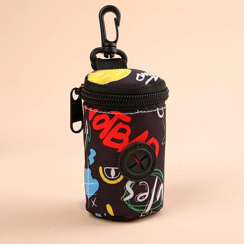 I YAN pet dog poop bags with holder, durable outdoor waste disposal bags for walks and hikes, shown in a convenient carrying case.