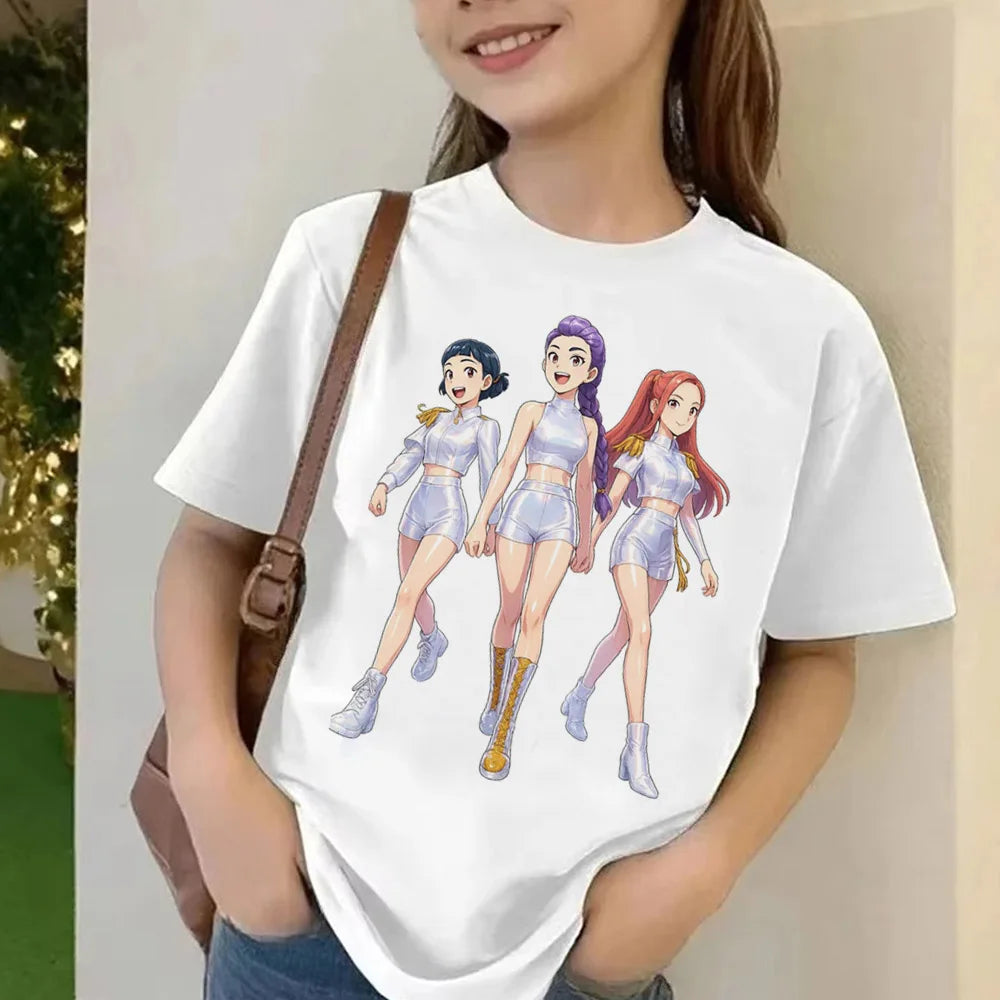 Movie KPop Demon Hunters T-shirt Summer Short Sleeve Tee for Children Casual Loose Girl Boy Graphic Printed Tops