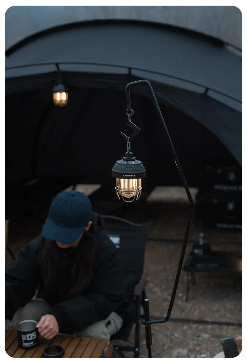 Outdoor vintage pendant light from I YAN, portable rechargeable camping lantern with ambient glow and long-lasting battery for tents.