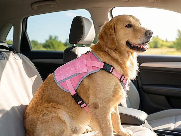 Pink I YAN dog cooling vest harness with four ice packs, providing over 180 minutes of cooling for large dogs.