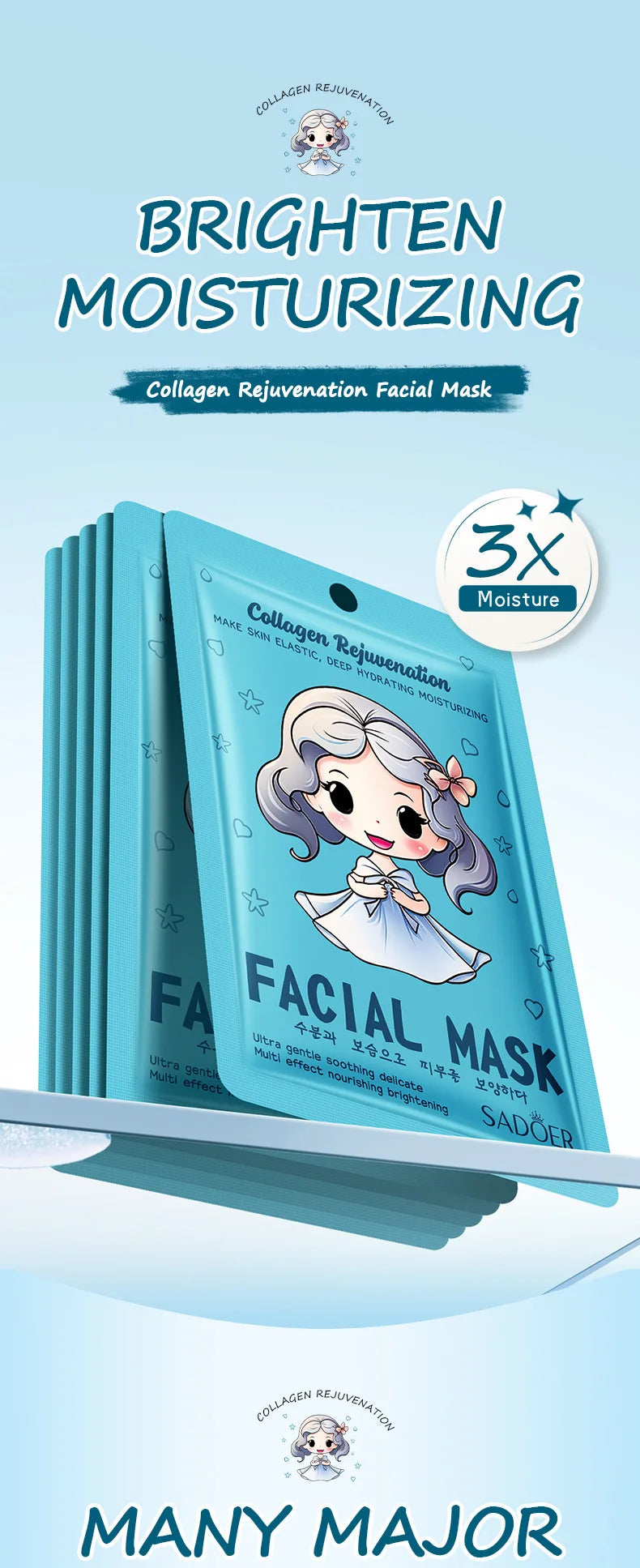 10pcs SADOER Hyaluronic Acid Collagen Face Mask Facial Skincare Moisturizing Hydrating Facial Masks Korean Skin Care Cosmetics