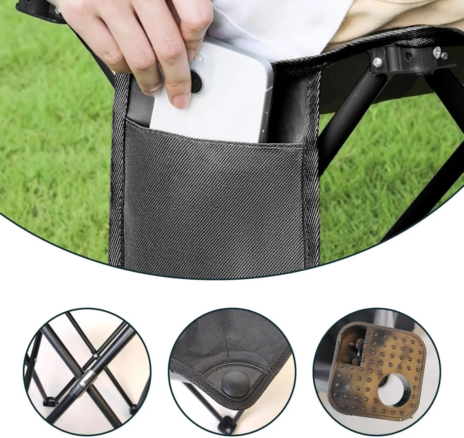 Folding Camping Footrest & Stool Portable Outdoor Seat with Side Pockets & Carrying Case for Picnic,Beach,Fishing,Hiking,Travel
