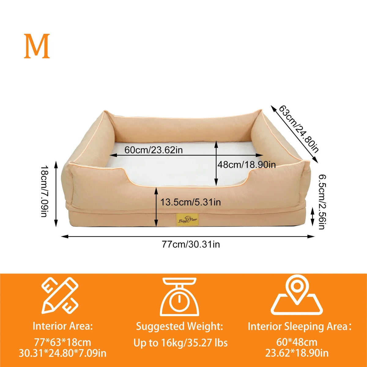 Orthopedic dog bed by I YAN with bolster sides, waterproof lining, foam base, removable cover, in M to 3XL sizes, suitable for pets.