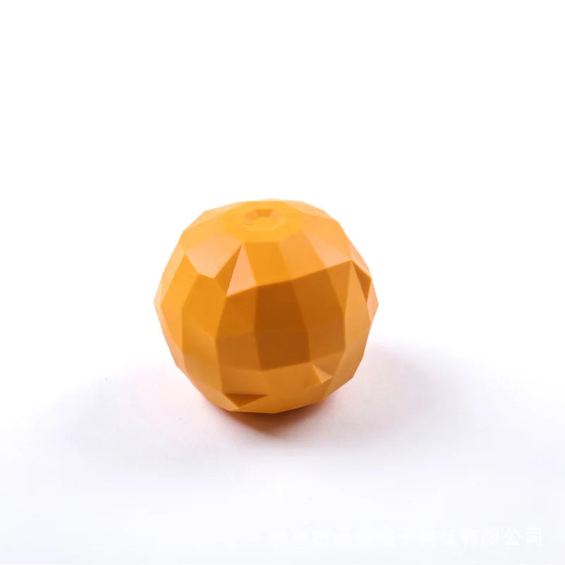 Rubber dog ball chew dispenser with squeaker, designed for play, cleaning teeth, and dispensing snacks for puppies and dogs.