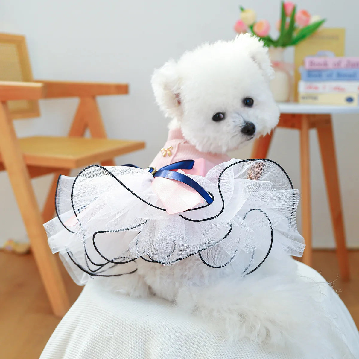 Dog pet dress with fancy bowtie, I YAN brand, suitable for spring and summer, featuring a one-piece design for girl dogs and puppies.