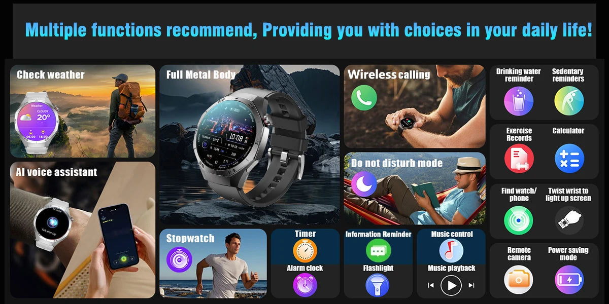 Android and ios Smart Watch Men AMOLED Screen GPS Motion trajectory Heart Rate Bluetooth Calls SmartWatch Waterproof