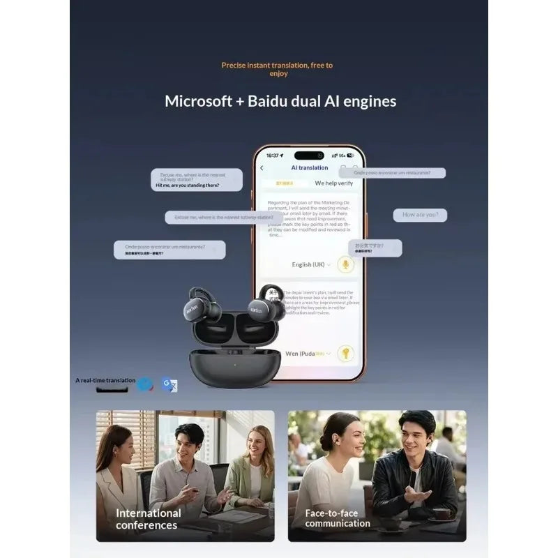 EarFun Clip 2 Open Ear Sport Bluetooth Earphones Hi-Res Sound AI Translation IP55 Waterproof Long Battery Life for Outdoor