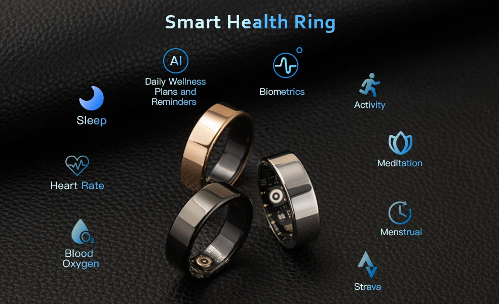 Amovan Nova Smart Ring Premium Quality GPS Sports Heart Rate Blood Oxygen Stress Sleep Temperature Monitor Meditation Ring