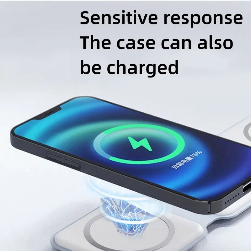3 in 1 Portable Magnetic Wireless Charger Fast Charging Dock Station Foldable Stand Trip Charger For iPhone Apple Watch AirPods