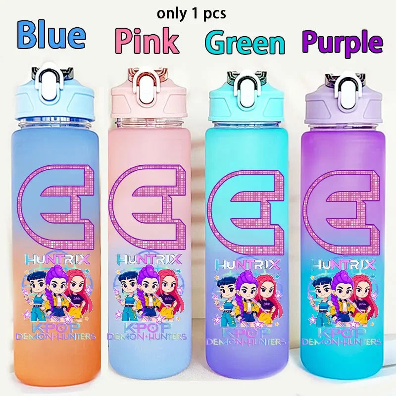 Kids water bottle by I YAN featuring demon hunter design, holds 750ML, suitable for school and outdoor use.