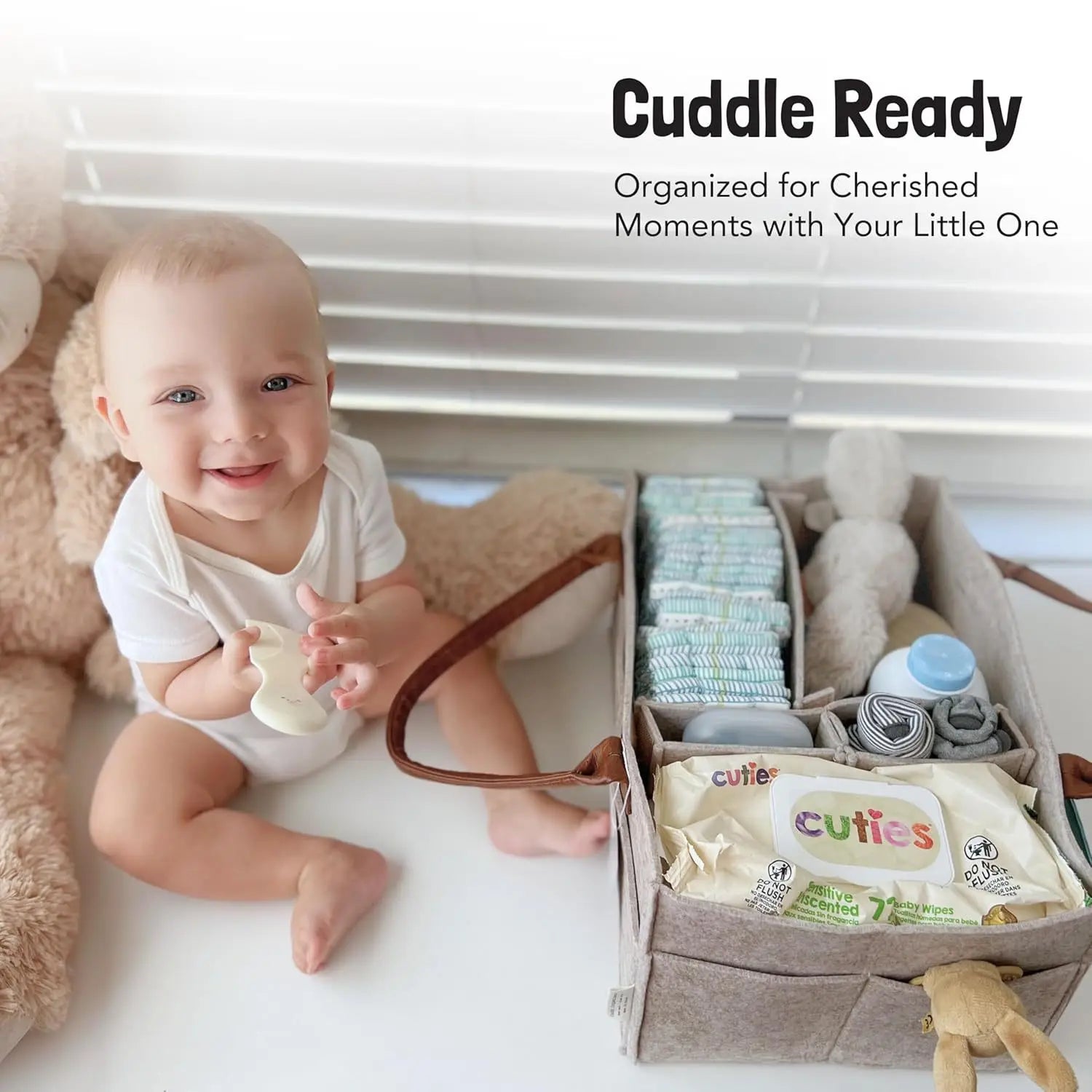 Baby felt nursery organizer basket by I YAN with handles, large pocket, ideal for diaper storage and changing essentials.