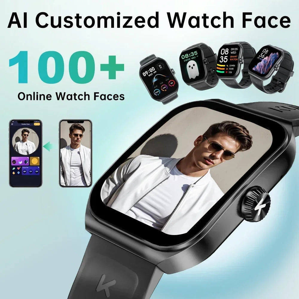 KUMI KU7 Smart Watch 1.96" AMOLED AI Voice Assistant Bluetooth Call NFC IP68 Waterproof SOS Heart Rate SpO2 Fitness