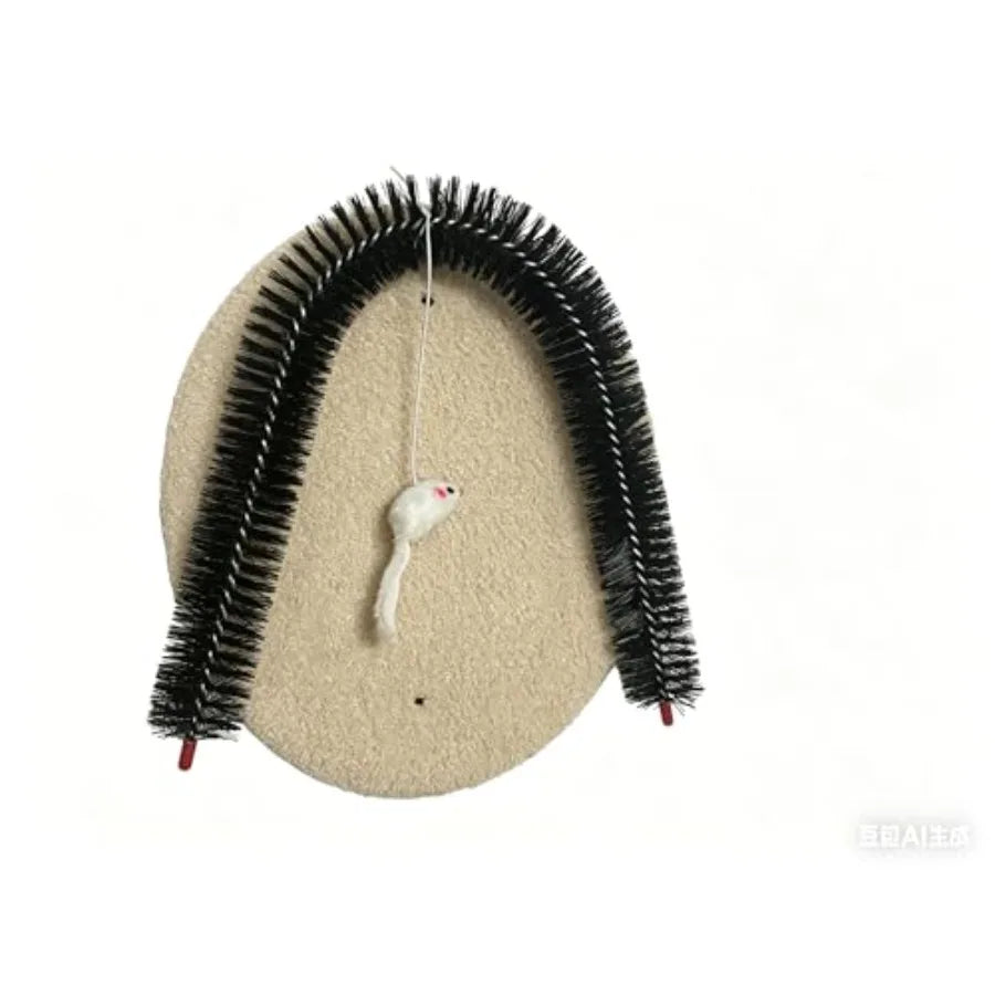 I YAN Cat Arch Grooming Brush with solid wood scratching post, toy with mini mouse, and self-grooming features for cats.