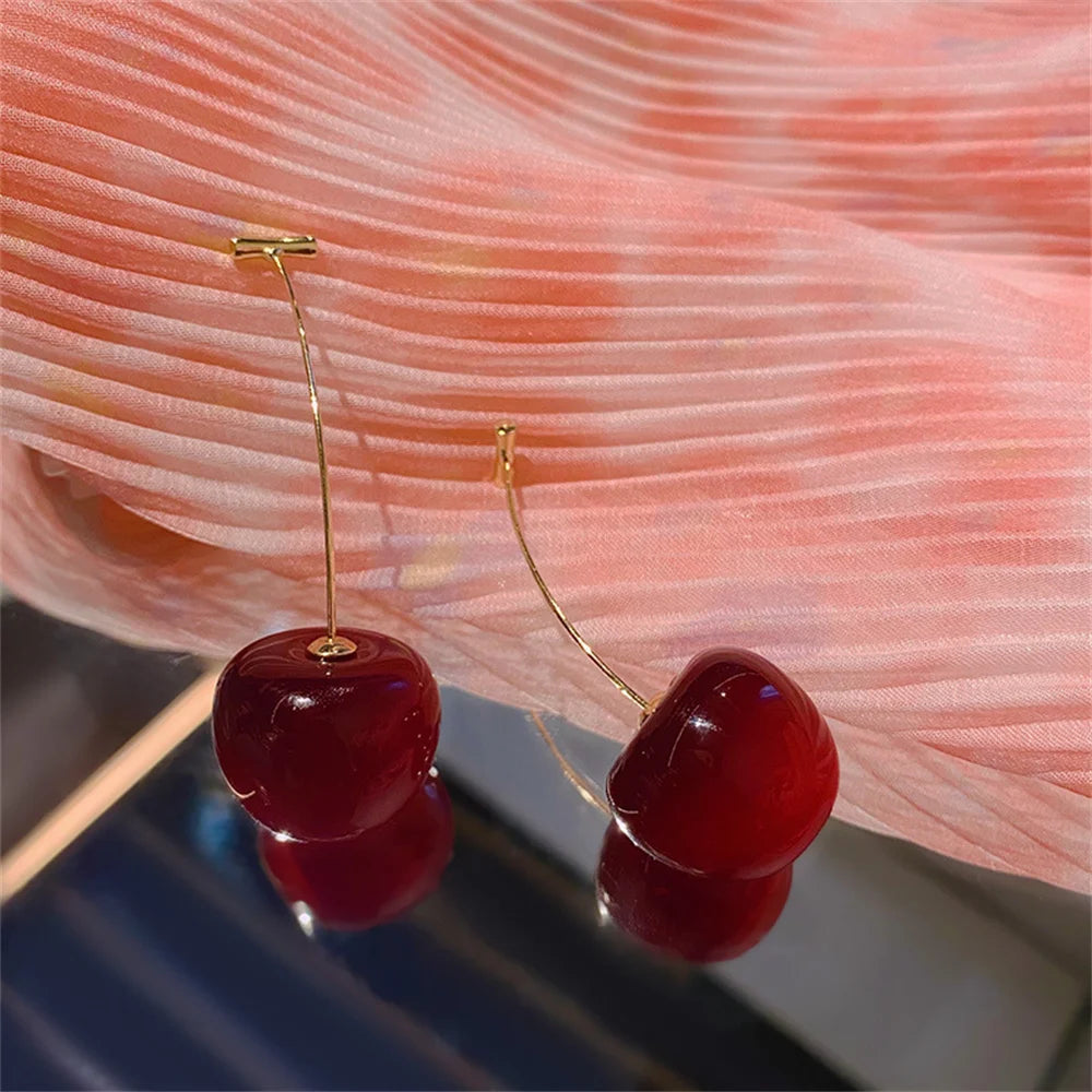 Sweet Red Cherry Earrings Ladies Fashion Delicate Fruit Design Drop Dangle Earrings Wedding Party Korean Ear Jewelry Gift