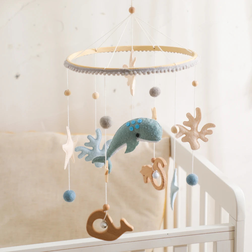 Blue Whale Baby Crib Mobile – Fabric & Bamboo Ring Nursery Decor for Newborns - I YAN