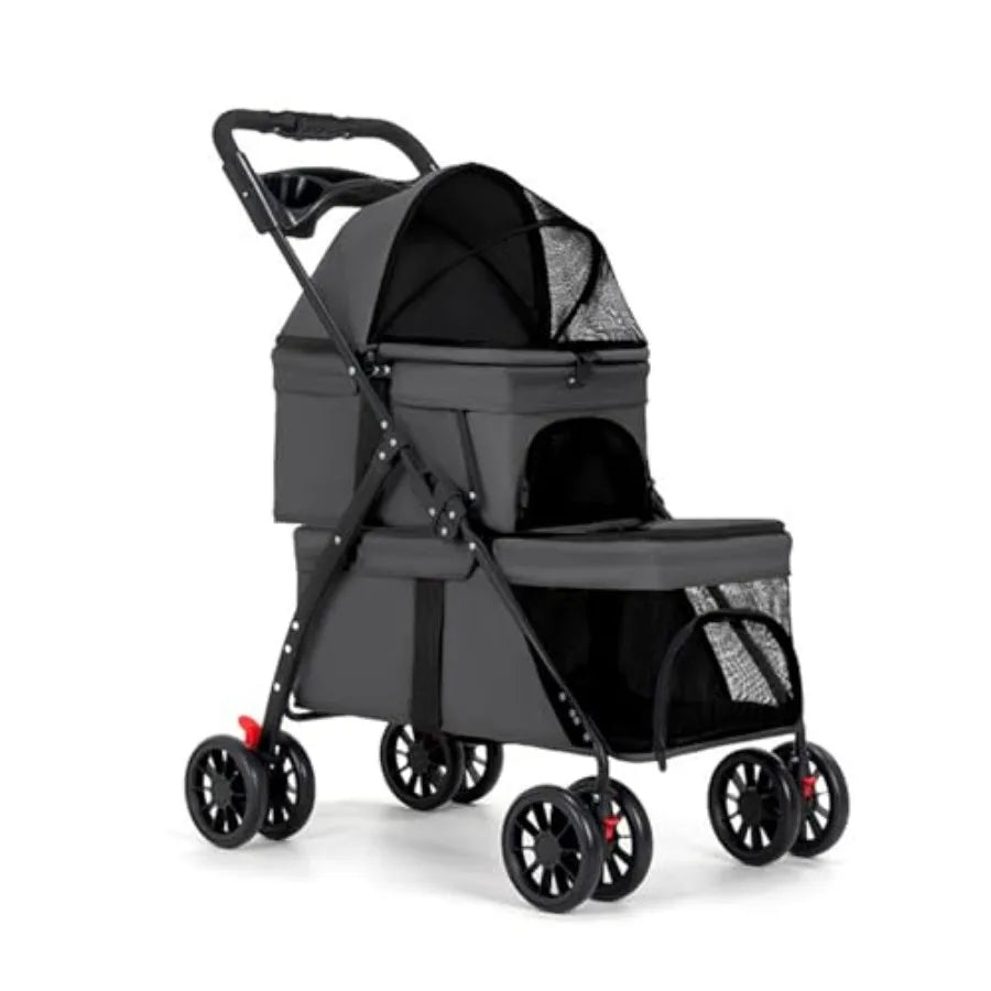 Dog Stroller for Medium Small Dogs and Cats Load-Bearing Up to 50lbs, Durable 360° Universal Wheels Lightweight One Hand Foldal