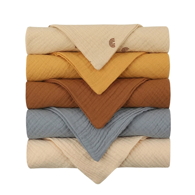 Set of 5 I YAN cotton baby face towels and burp cloths, soft, absorbent gauze bibs and washcloths for kids and infants.