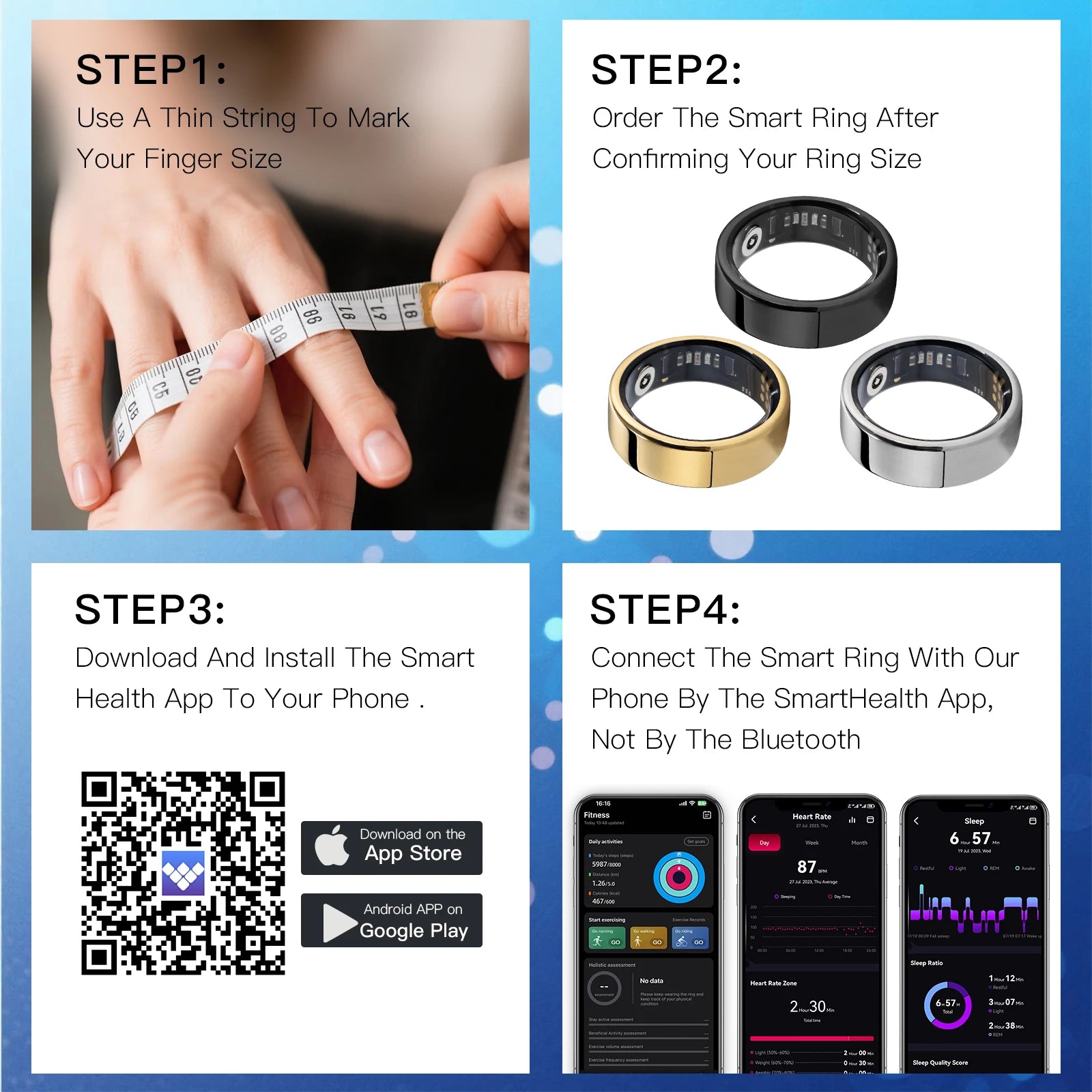 Amovan Nova Smart Ring Premium Quality GPS Sports Heart Rate Blood Oxygen Stress Sleep Temperature Monitor Meditation Ring