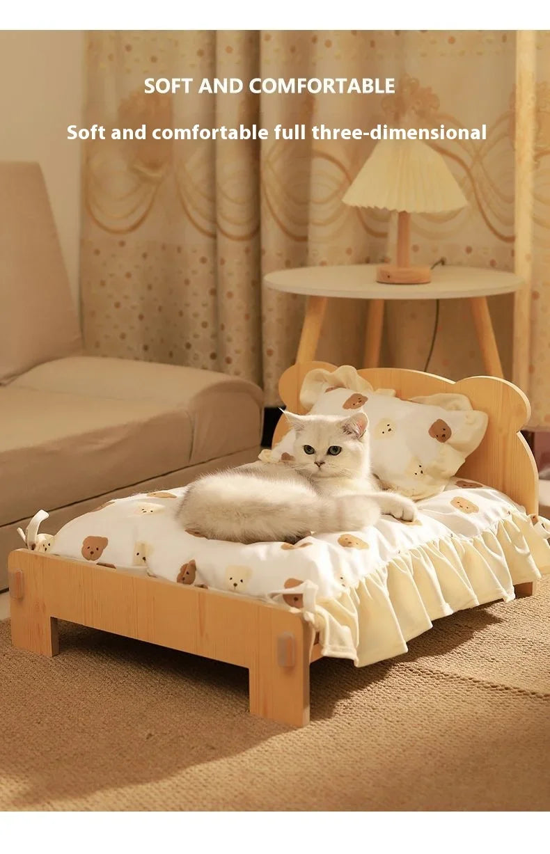 Solid Wood Cat Bed Dog Bed Removable Mat Washable All Season Universal Cat Nest Dog House Pet Supplies Pet Bed Within 7kg