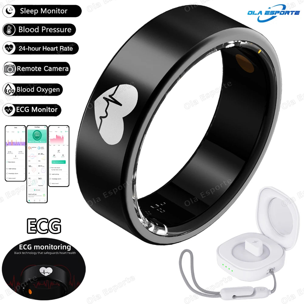 New Smart Ring ECG Detection Blood Pressure,Heart Rate Ring,Body Temperature Monitor Waterproof GPS Tracking Men Women Ring