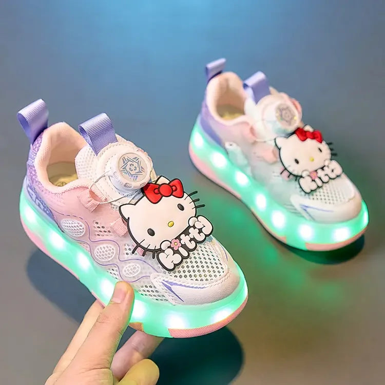 Hello Kitty Children's In-line Skating Shoes Four-Wheel Design Adjustable Roller Blades for Boys Girls Sports Footwear Sneakers