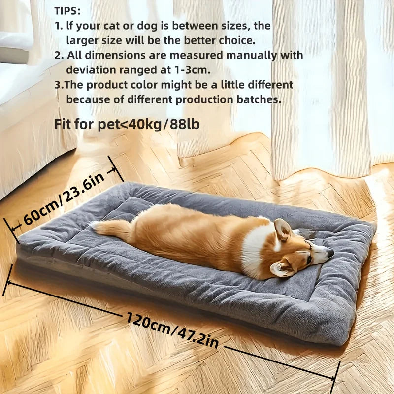 I YAN oversized plush dog and cat bed showing a soft rectangular pet mat suitable for all sizes with cozy, fluffy fabric.
