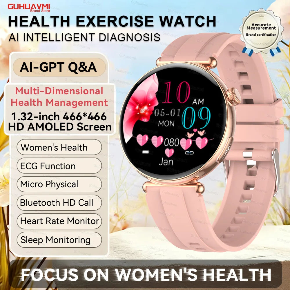 2026 New Women AI Smart Diagnosis Smart Watch HRV+ECG Uric Acid Blood Oxygen Health Monitor IP68 Waterproof Sports Smartwatches
