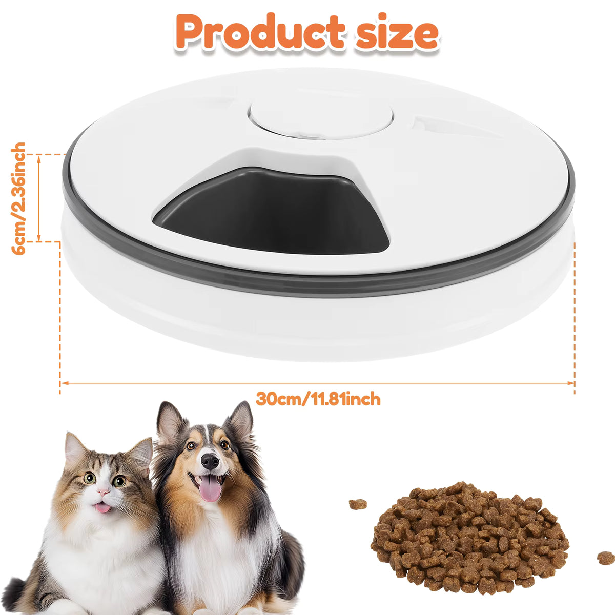6-Meal Automatic Pet Feeder with Voice Recorder & Digital Timer Dry Wet Food Compatible for Dogs Cats