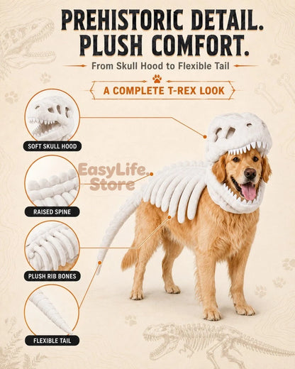 3D plush T-Rex dinosaur pet costume for cats and dogs, featuring bright green details and a fun Halloween dinosaur outfit by I YAN