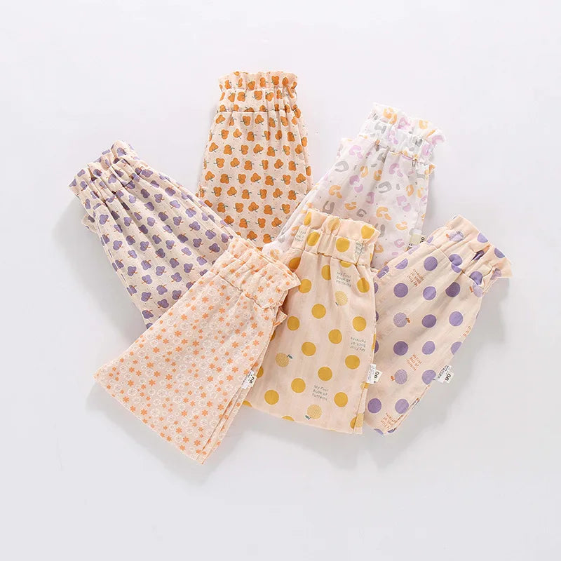 Baby Girls Early Autumn Pants New Cartoon Printed Kids Baby Girls Harem Pants Elastic Waist Soft Casual Toddler Girls Trousers