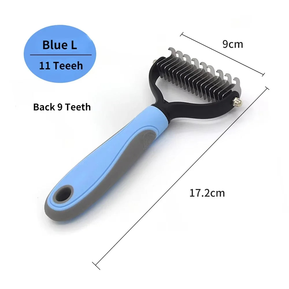 Self-cleaning pet brush by I YAN for dogs and cats, grooming comb for dematting, shedding, and hair removal.