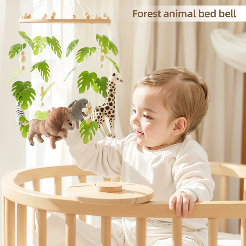 Baby Crib Mobile with Cartoon Felt Forest Animals – Wooden Bed Bell 0-12M - I YAN