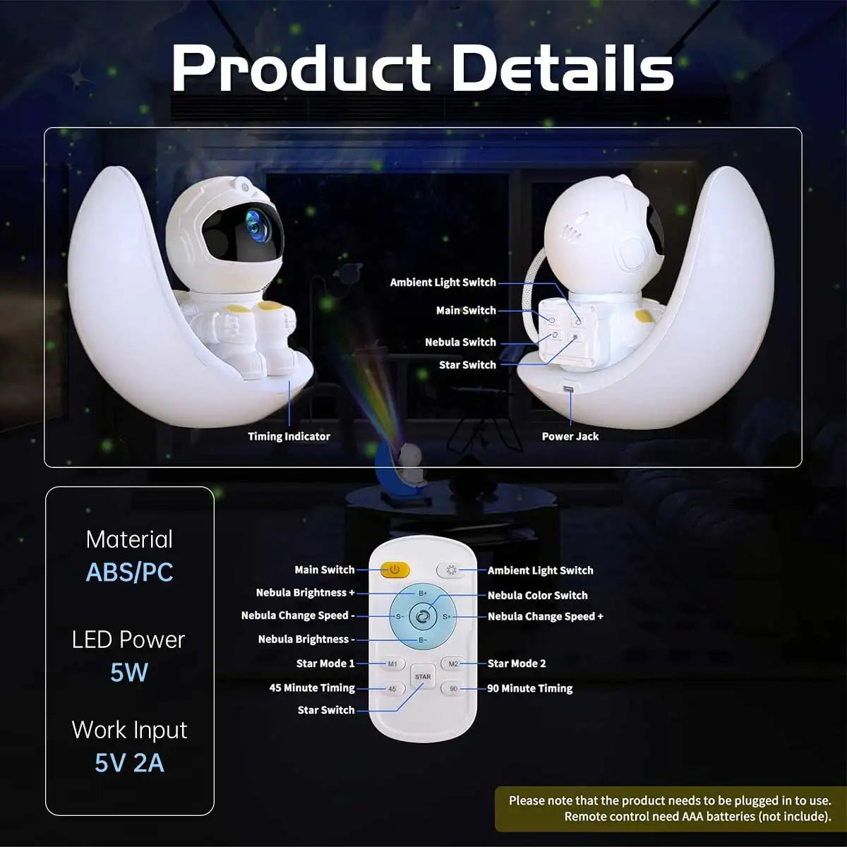 Astronaut Galaxy Projector Moon Night Light Star Ceiling Projector Galaxy Light with Timer and Remote Starry Nebula LED Lamp