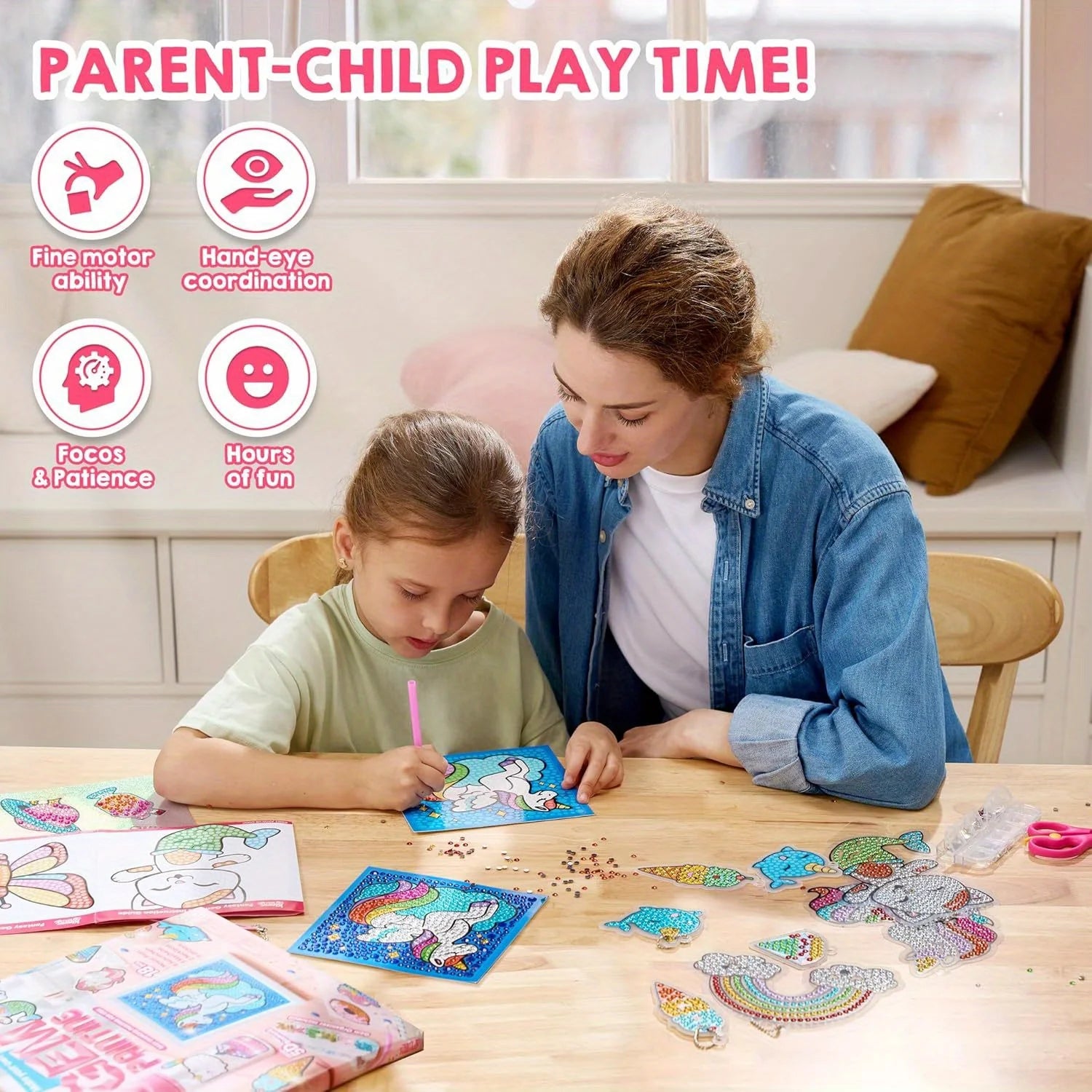 JOYFY I YAN 16-project kids diamond gem painting kit featuring colorful gemstone designs for girls ages 6-12, craft activity set.