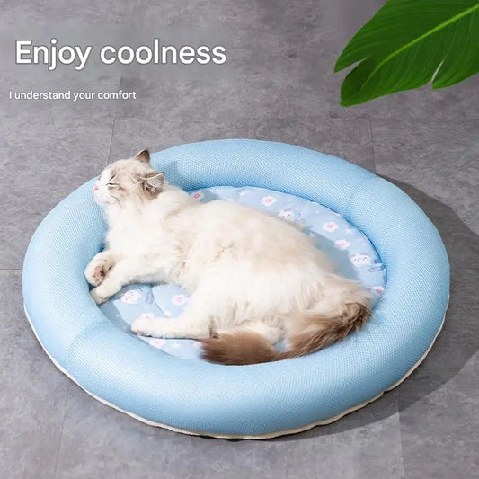 Breathable summer cooling pet bed for cats and small dogs, soft and comfortable cushion by I YAN, perfect for naps and relaxation.